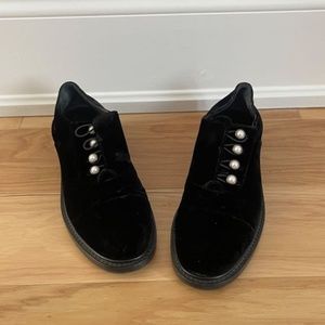 Stuart Weitzman- Black Suede Shoes with pearls-Size 7